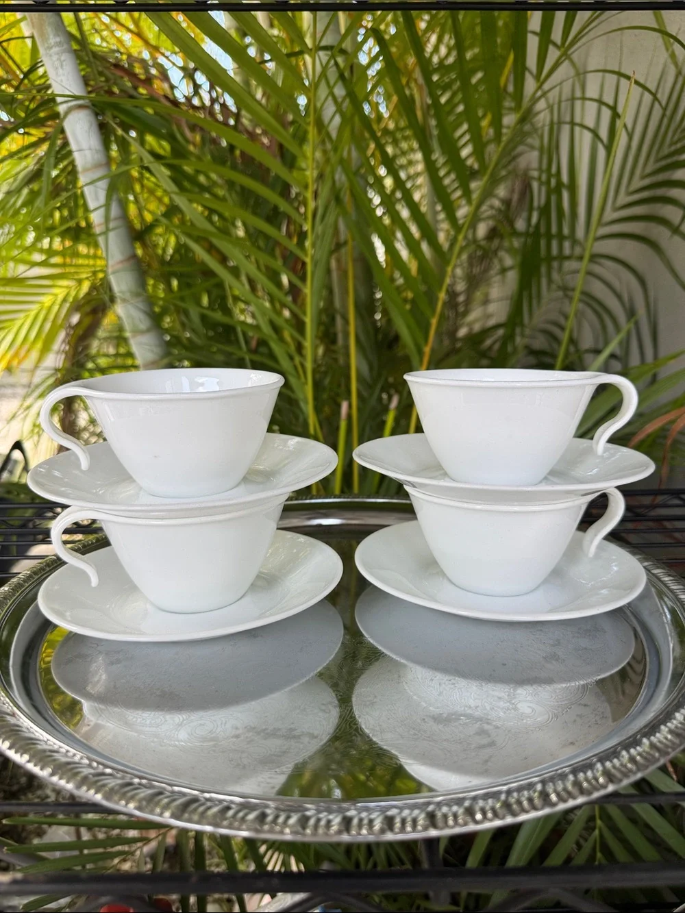 Corelle Winter Frost White Flat Cups & Saucer Set of 4 (8)